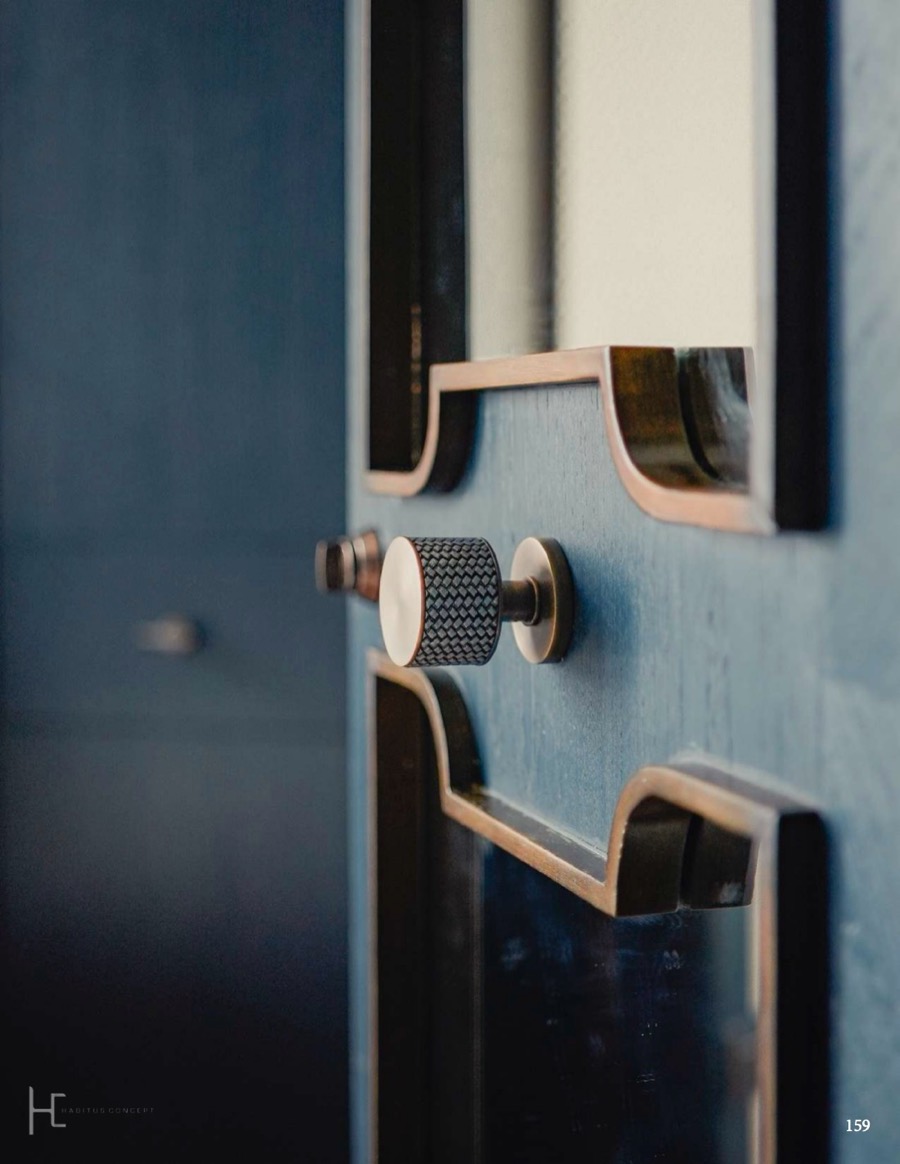 Blue cabinet doors with knurled Amalfine knobs